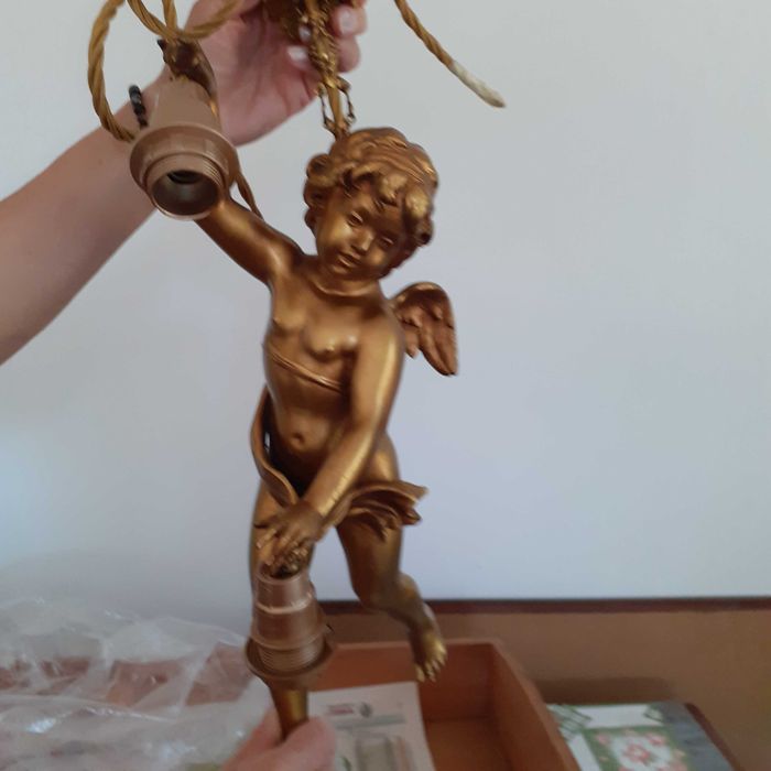 Candieiro Anjo de bronze antigo