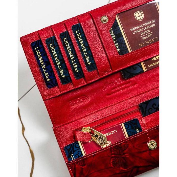 duży portfel damski z wieloma przegródkami czerwony - peterson