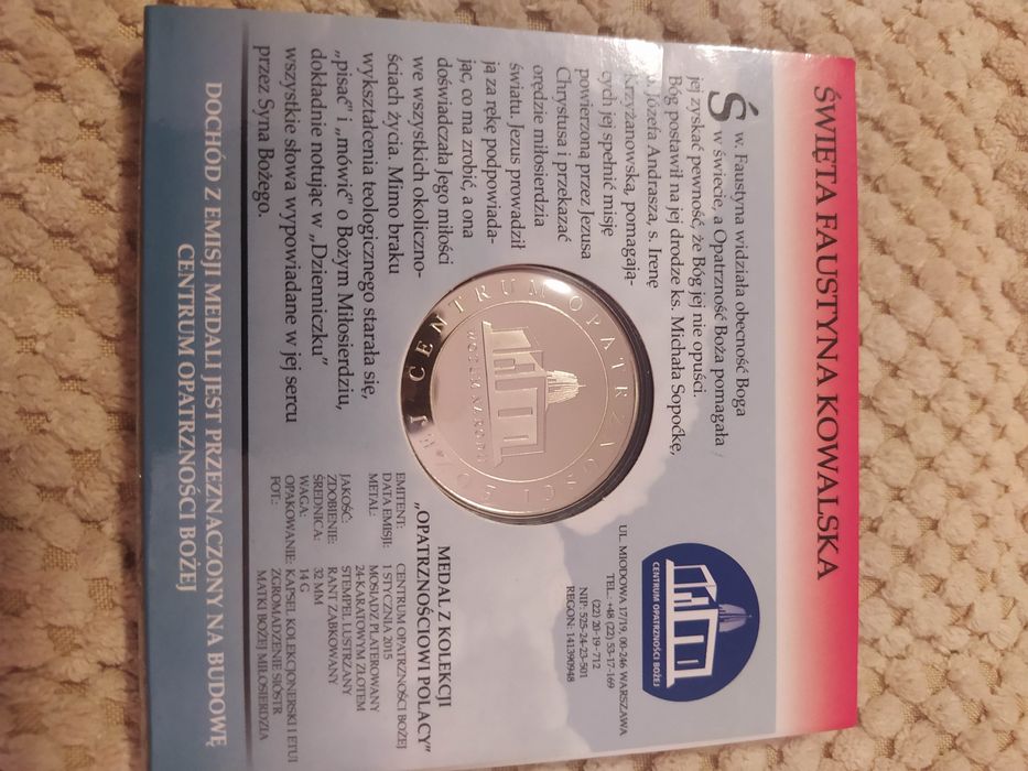 Złota emisja medale dewocjonalia Faustyna Kolbe Wyszyński Św. Wojciech