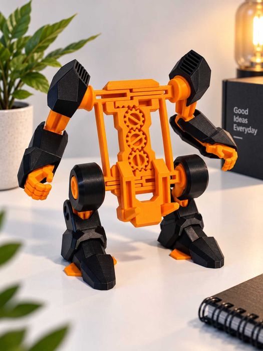 Robotyczny stojak na telefon 3D druk | Futurystyczny uchwyt | Orange & Black
