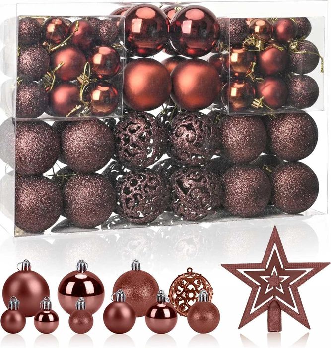 Bombki Choinkowe Zestaw XXL 101 szt Czerwone Wzory + Gwiazda 4 KOLORY