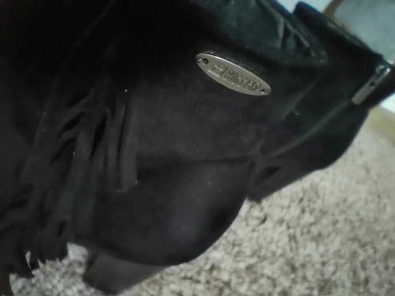 Buty big star na obcasie botki 37 czarne zamszowe frędzle boho