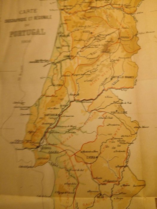 Mapa Portugal - Carte Orographique Et Regionale u Portugal 1900