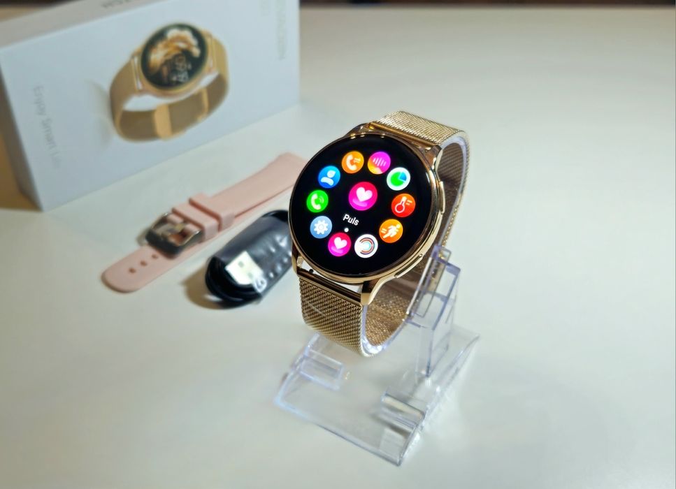 Smartwatch Stylowy Zegarek Damski Złoty Nowy