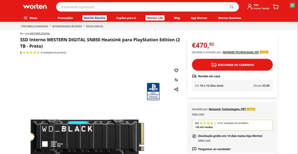 WD_BLACK SN850 2TB NVMe Gen4 c/ Heatsink – Novo Selado PS5/PC