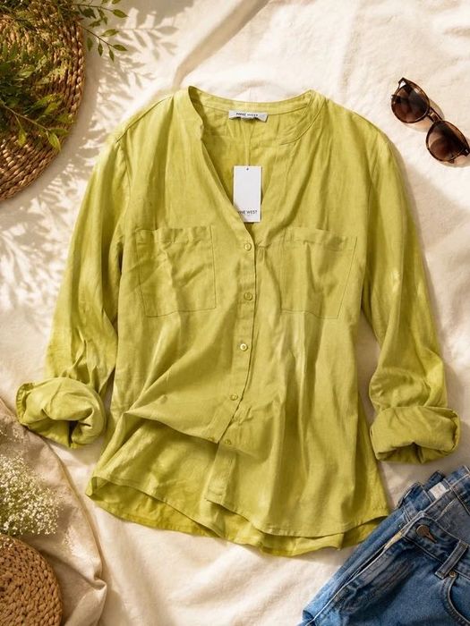 Camisa Nine West em Linho Verde Celery M – Nova com Etiqueta