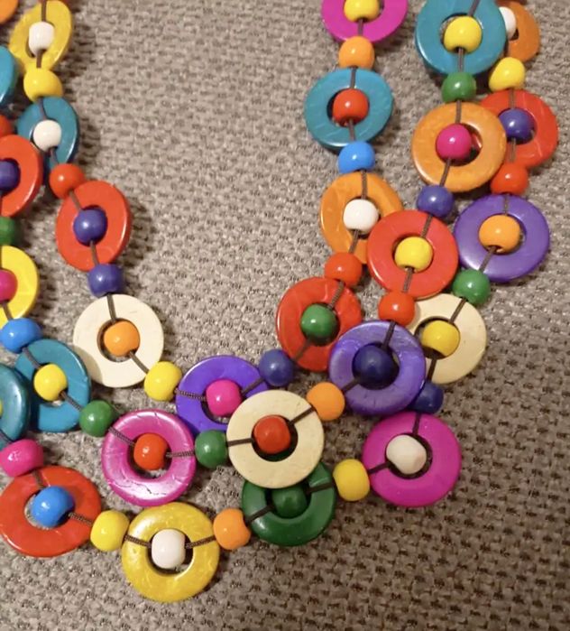 Nowy naturalny Boho retro naszyjnik korale z łupin kokosa 65 cm