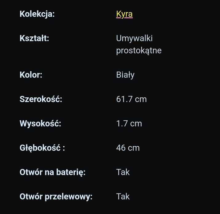Umywalka nowa Elita Kyra 60