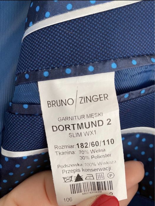 Garnitur Bruno Zinger slim rozmiar 182/60/110