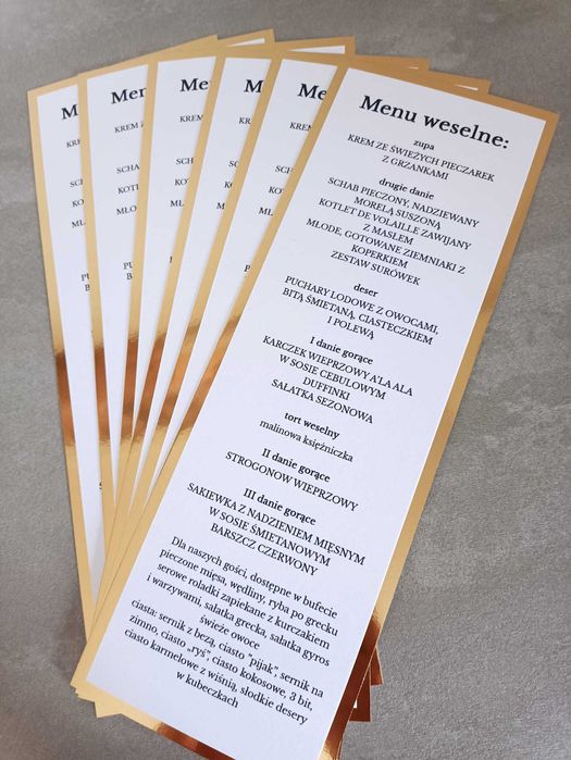 Menu weselne klasyczne Glamour złote na ślub karta dań