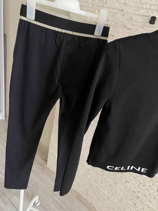 Celine spodnie legginsy na gumie logowane