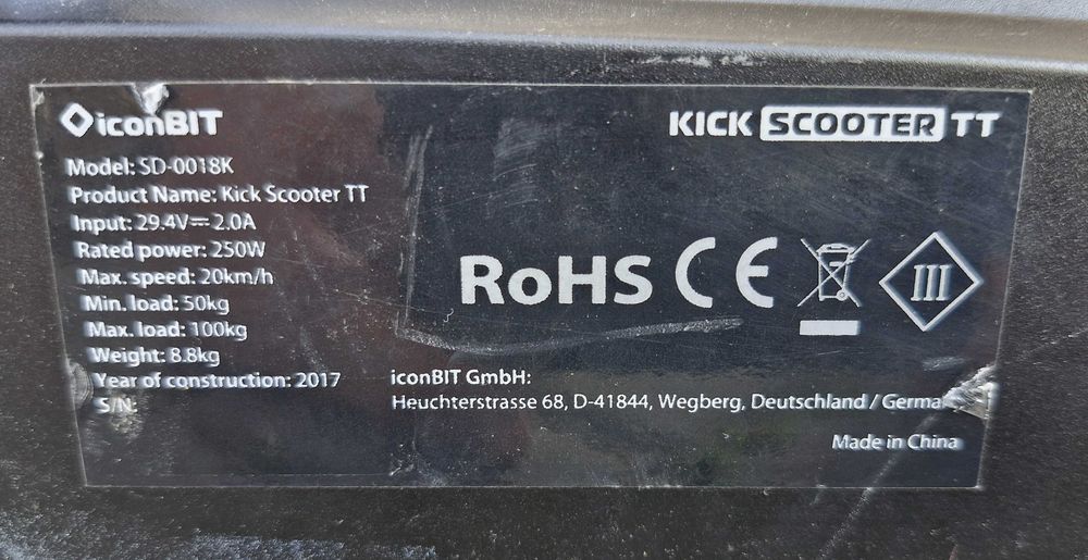 Електросамокат iconBIT/Kick Scooter TT/ НОВА БАТАРЕЯ/250Вт/6А