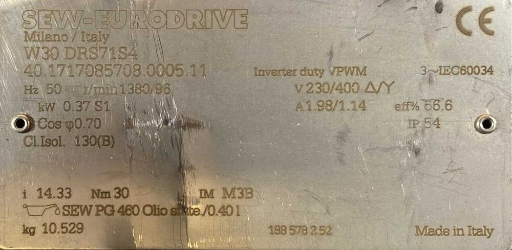 motoreduktor / przekładnia 0,37kW 96obr. 3fazowy SEW (wał)