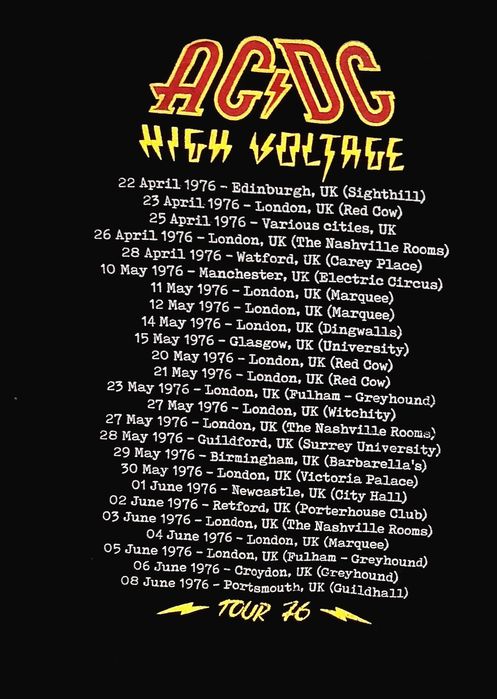 AC DC High Voltage Tour 1976 футболка коллекционная