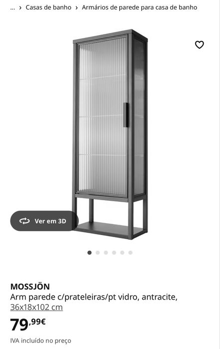 MOSSJÖN Arm parede c/prateleiras/pt vidro, antracite