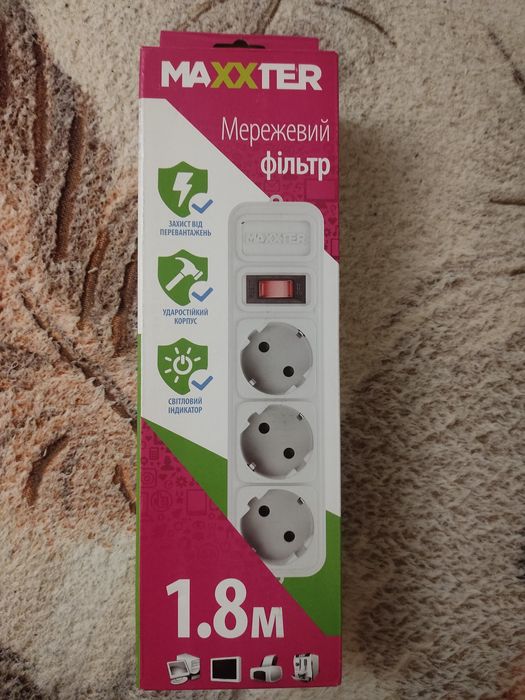 Подовжувач 1.8м MAXXTER Мережевий фільтр