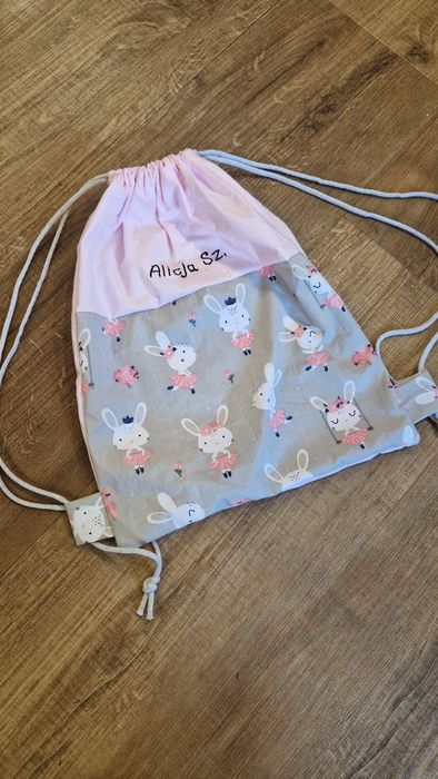 Worek do przedszkola żłobka króliczki szkoły trening handmade z imieni