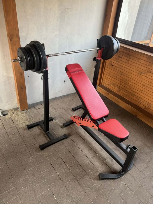 Siłownia ławeczka Marbo sport ze stojakami gryf prosty obciążenie ok 5