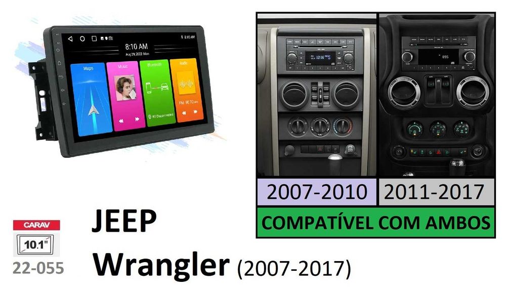 (NOVO) Rádio 2DIN • JEEP Wrangler • (2007 a 2017) • Android [4+64GB]