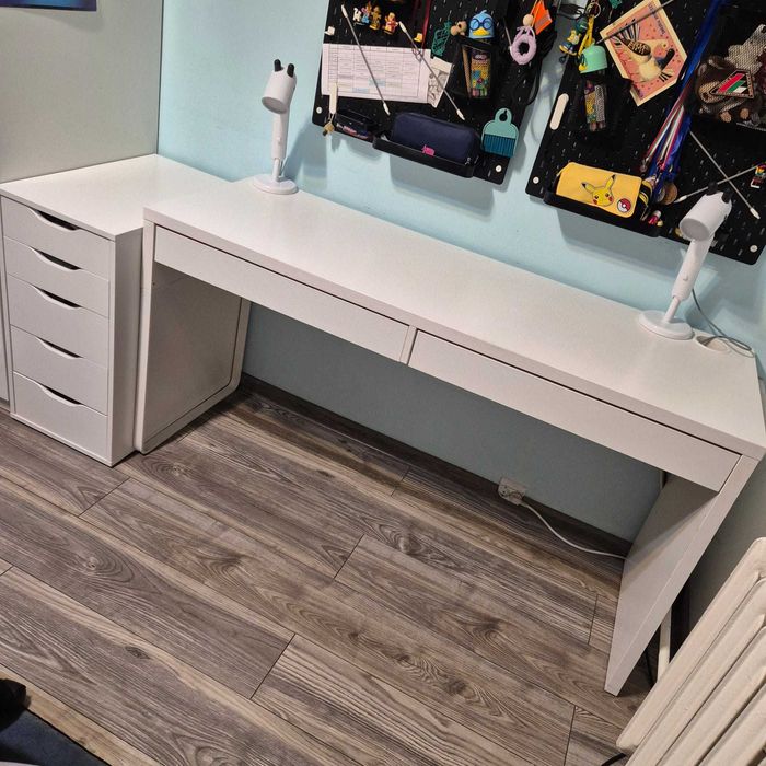 IKEA MICKE st. bdb biurko podwójne dziecięce 2 szuflady 142x75x50 biał