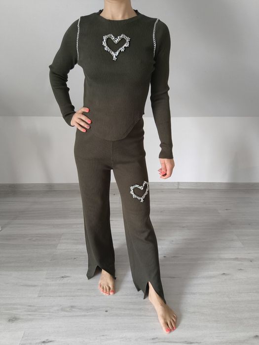 Komplet dres prążek serce z cyrkonii cyrkonie