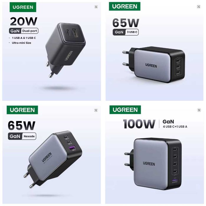 Зарядні пристрої Ugreen, Baseus, Toocki, Essager, Asometech