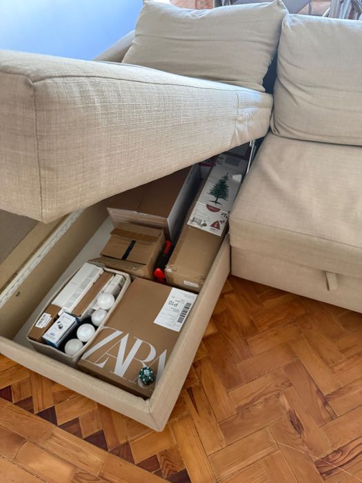 Sofá IKEA Frihethen Beige - chaise long com arrumação