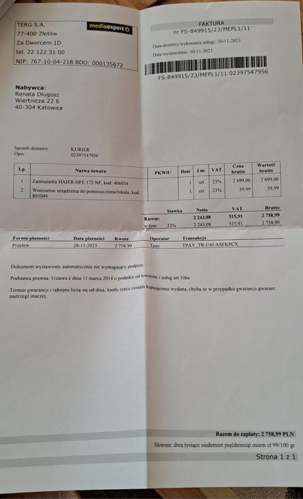 Zamrażarka Haier