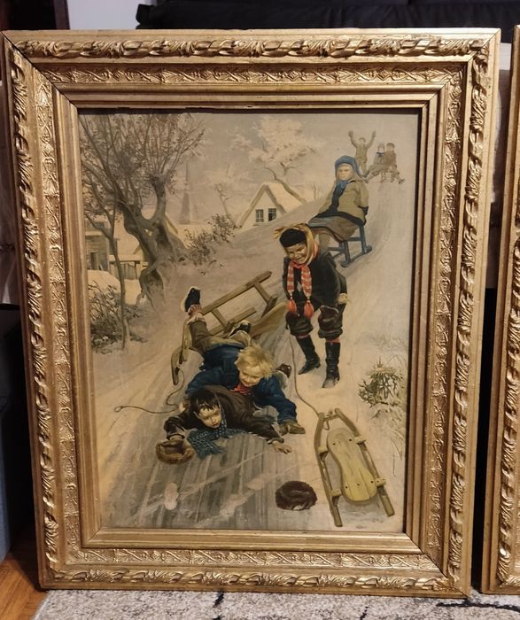 Vintage obraz duży w złotej ramie