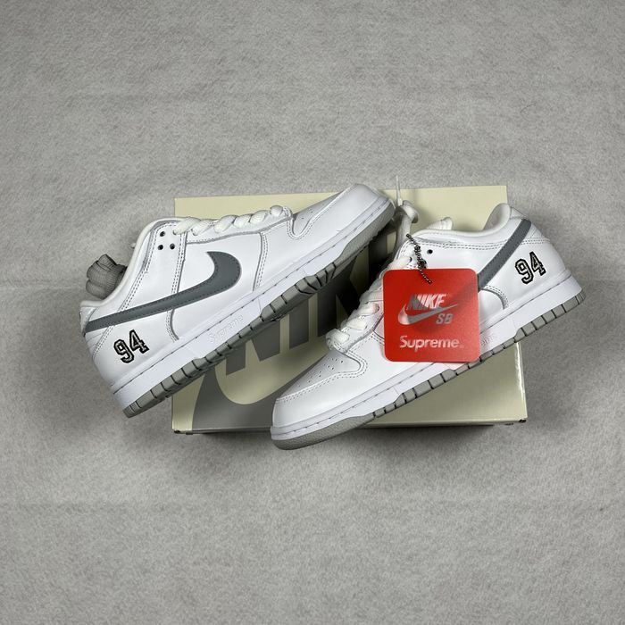 Nike SB Dunk Low Supreme 94 White Matellic Silver Tamanho 39