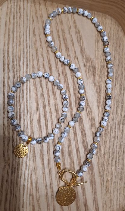 Nowy choker onyks + jadeit+ szary agat
