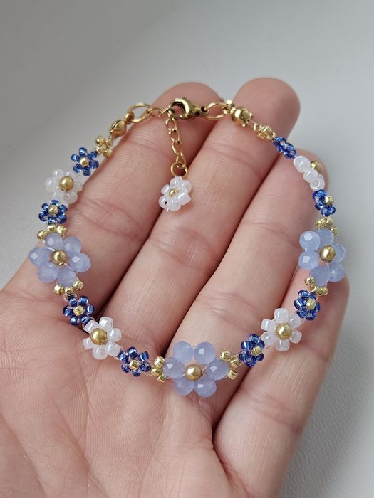 Bransoletka handmade niebieska kwiatki