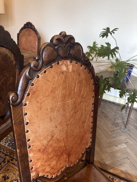 Komplet 6 unikatowych krzeseł dębowych antyk vintage retro lata 20