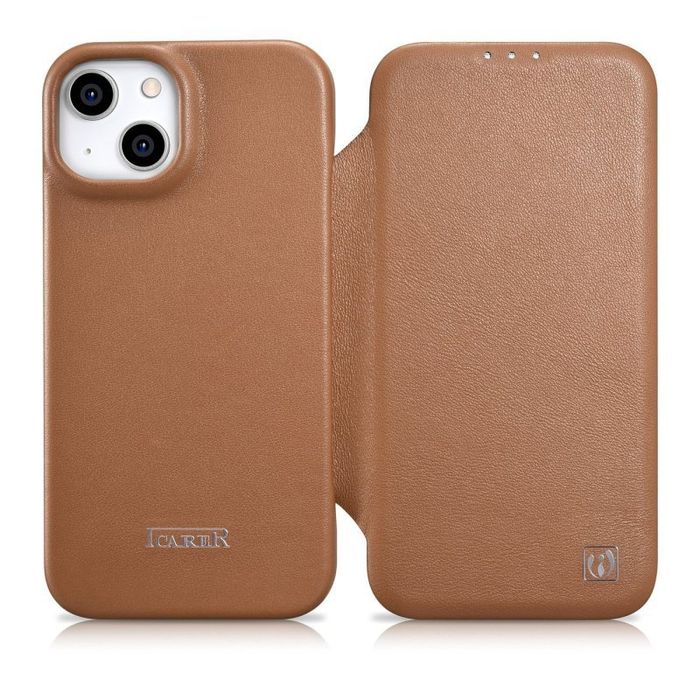 Icarer Ce Premium Leather Folio Case Skórzane Etui Iphone 14 Brązowy