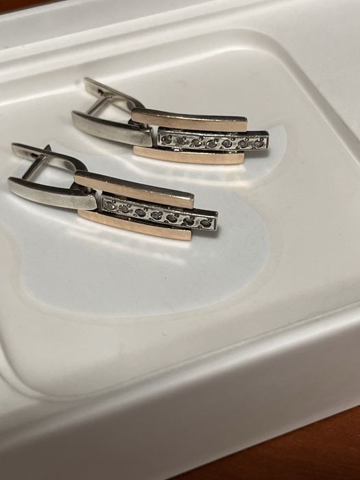 Елегантні срібні сережки с золотою пластиною!