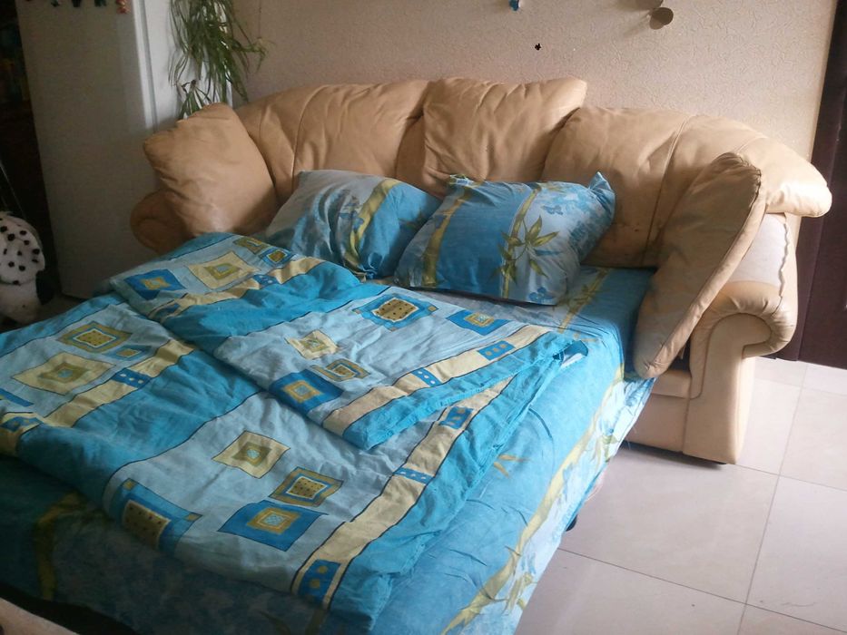 Диван Кожаный Раскладной Leather Бежевый