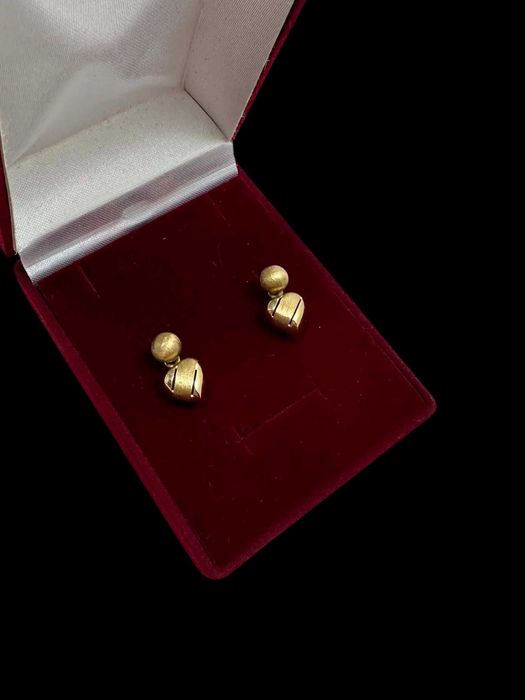 Złote Kolczyki Wiszce Serce SATYNOWE WYKOŃCZENIE SZTYFT 585 3,51G 1,5CM