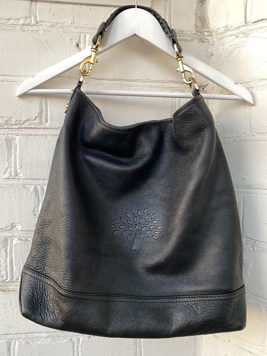 Кожаная брендовая сумка хобо Mulberry