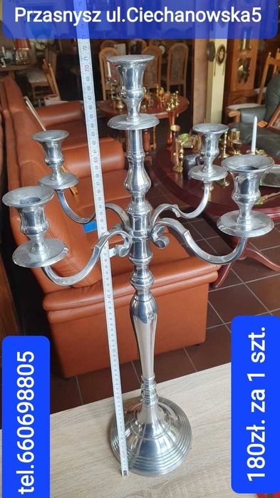 Świecznik 5cio ramienny metalowy , platerowany wys.70cm.