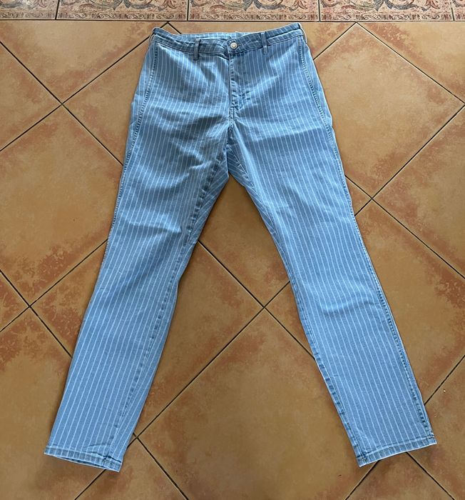 DENIM jeansy w paski błękitne M