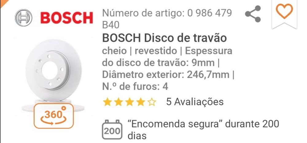 Discos de travão Bosch novos para Peugeot