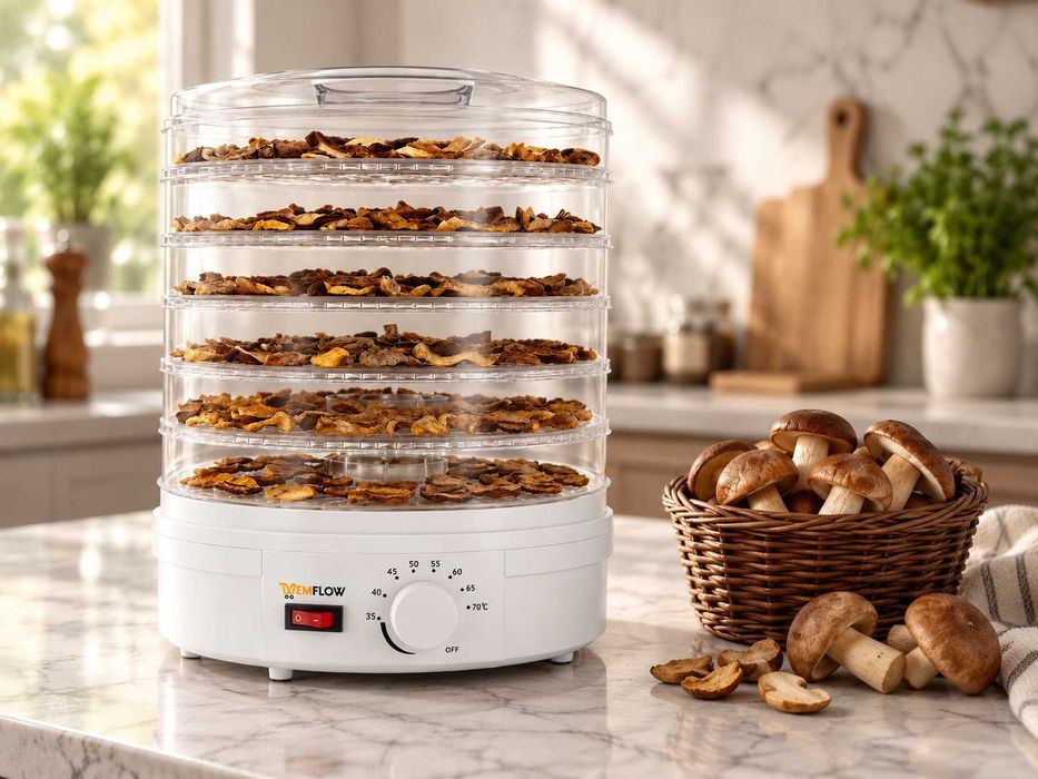 Nowa Suszarka Do Grzybów Owoców Warzyw 500W 6 Sit Regulacja 35-70°C Dehydrator Spożywczy Do Ziół Mięsa