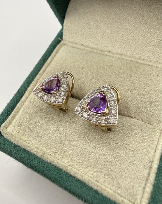 Złote kolczyki z ametystami 0,68ct i diamentami 0,35ct