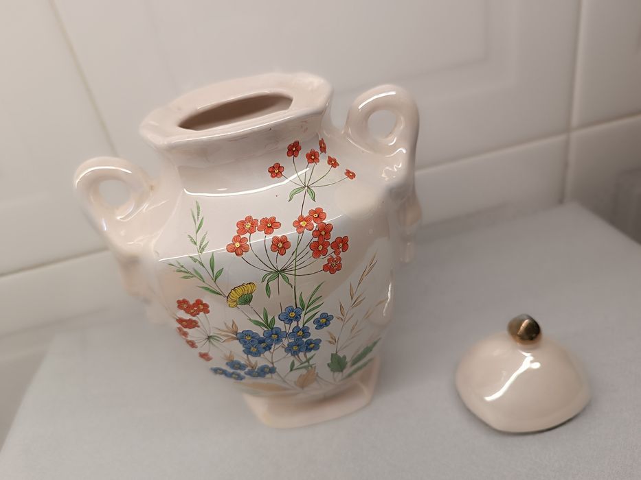 Pote Jarra Flores. Porcelana Vintage. 21 cm