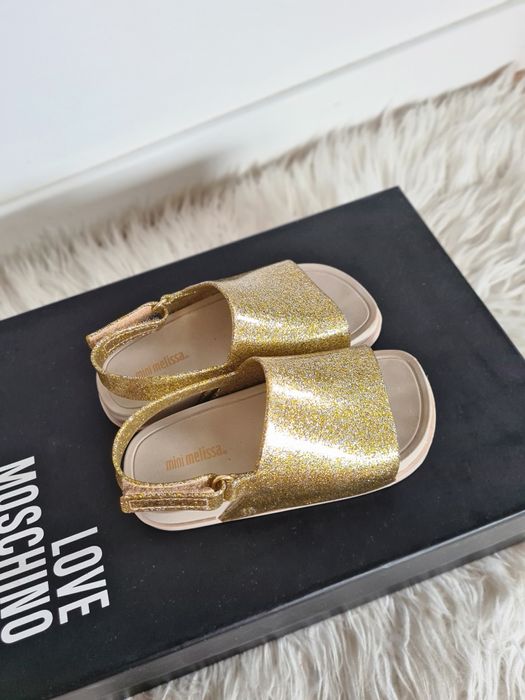 Mini Melissa 25 26 15cm sandały klapki dziecięce meliski gumowe złote