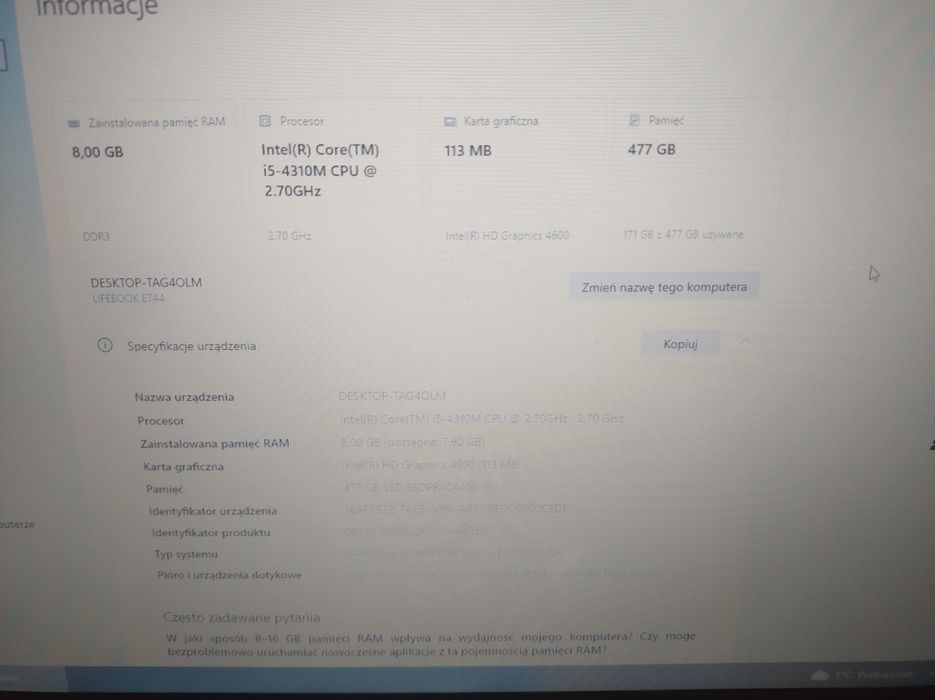 Laptop Fujitsu lifebook e744