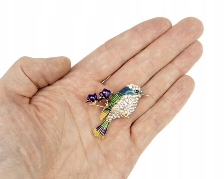 Broszka biżuteria dodatek moda modna ptak cyrkonie