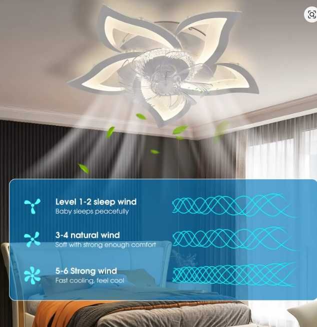 Żyrandol Plafon LED Kwiat Lotosu z wiatrakiem i pilotem