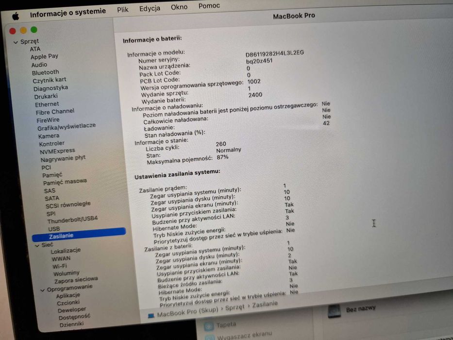 Macbook PRO 13 2020/ M1/ 16GB/ 256GB/ Space Gray/ 260 cykli/ Grade A-