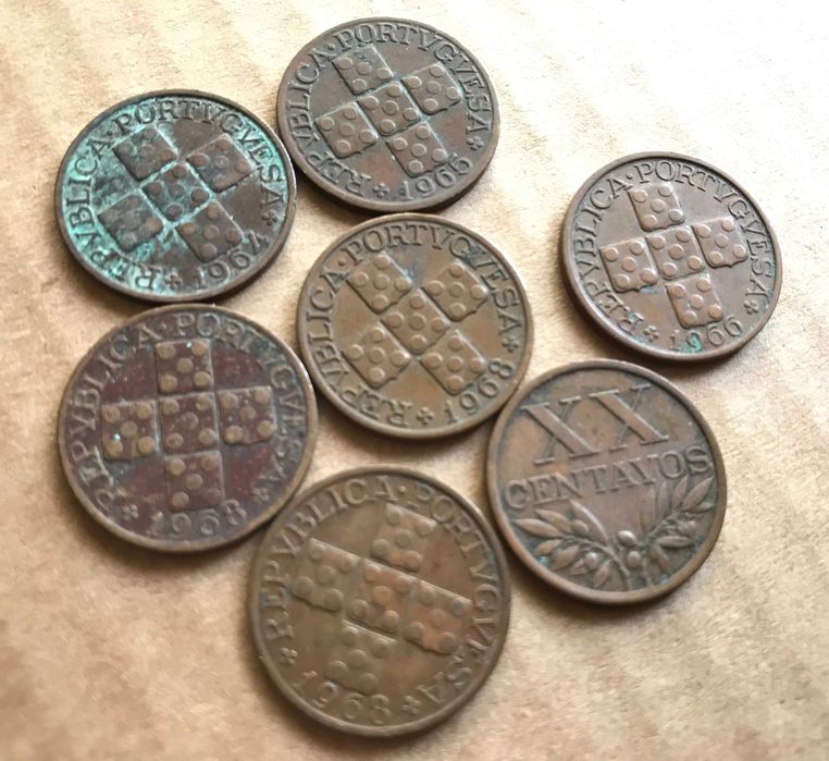 Moedas de 2 a 20 centavos, vários anos